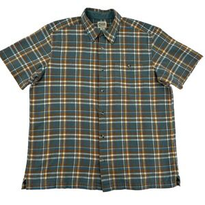 Orton Brothers Mens XL Blue Plaid Linen Cotton Short Sleeve Button Shirt Casual